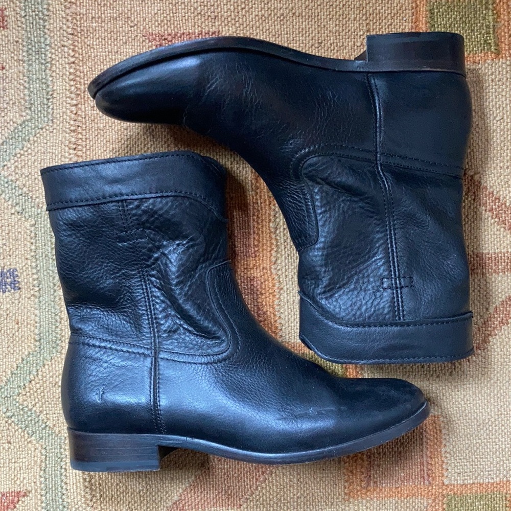 Frye Cara Roper Short Black Leather Boots with Box
